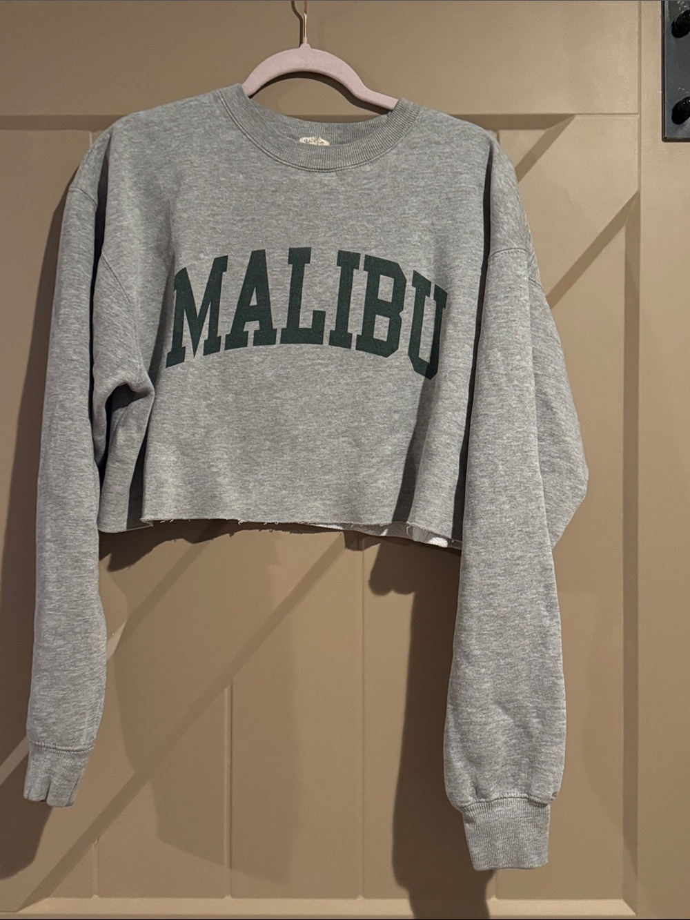 Gray "MALIBU" Cropped Crewneck Sweatshirt John Galt